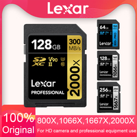 Lexar SD Card 800X 32GB 64GB V10 1667X V60 U3 C10 2000X V90 SDXC Flash Memory Card 1066X V30 UHS-II For 3D 4K Digital Camera