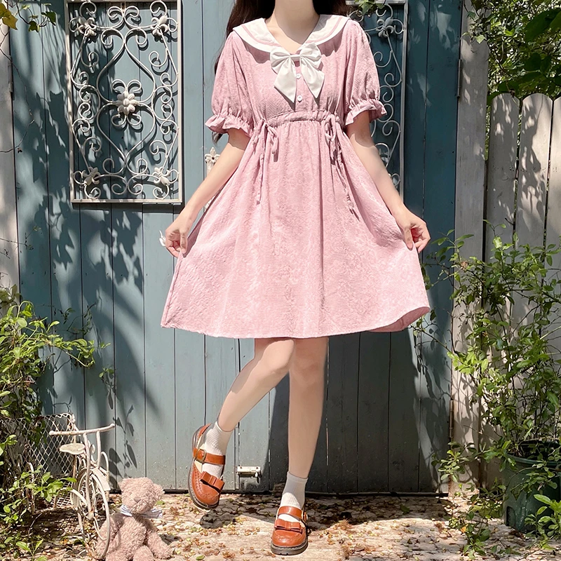 Mori girl solid vestidos New summer fashion short sleeve mini kawaii dress