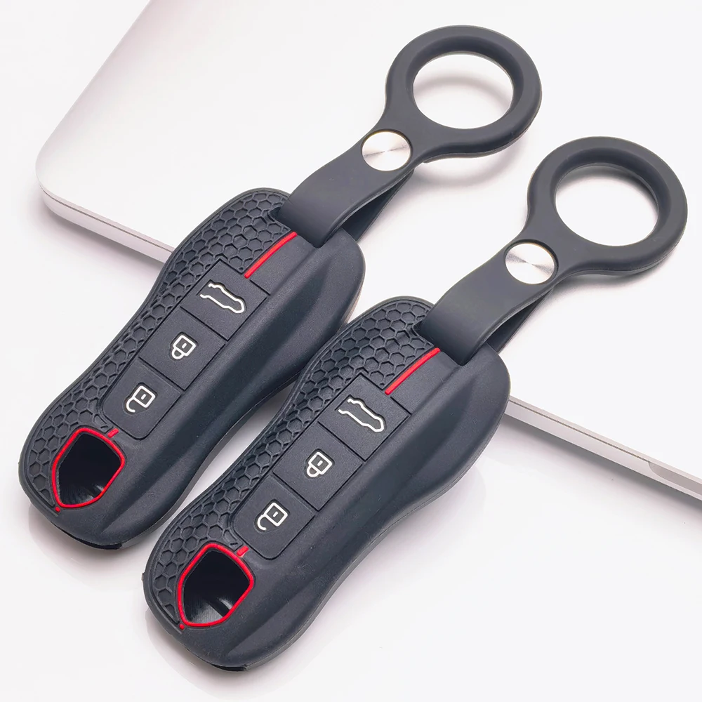 Silicone Remote Key Case For Porsche 911 Cayenne Panamera Macan Taycan 718 Boxster Cayman with finger holder Scratch Resistant