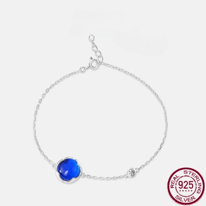 

New S925 Pure Silver Colorful Treasure Simple Light Luxury Egg Noodles Summer Candy Bracelet Versatile Wedding Jewelry