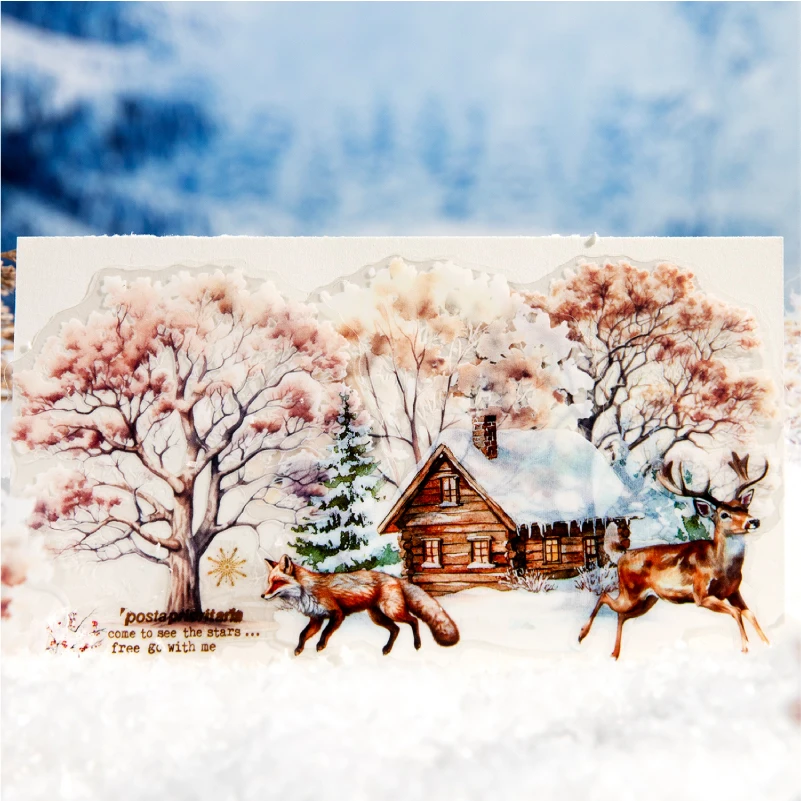 Journal GO 16pcs Trees in the Snow Collage Junk Journal Stickers Planner Card Making Natural Trees Scrapbooking Materials