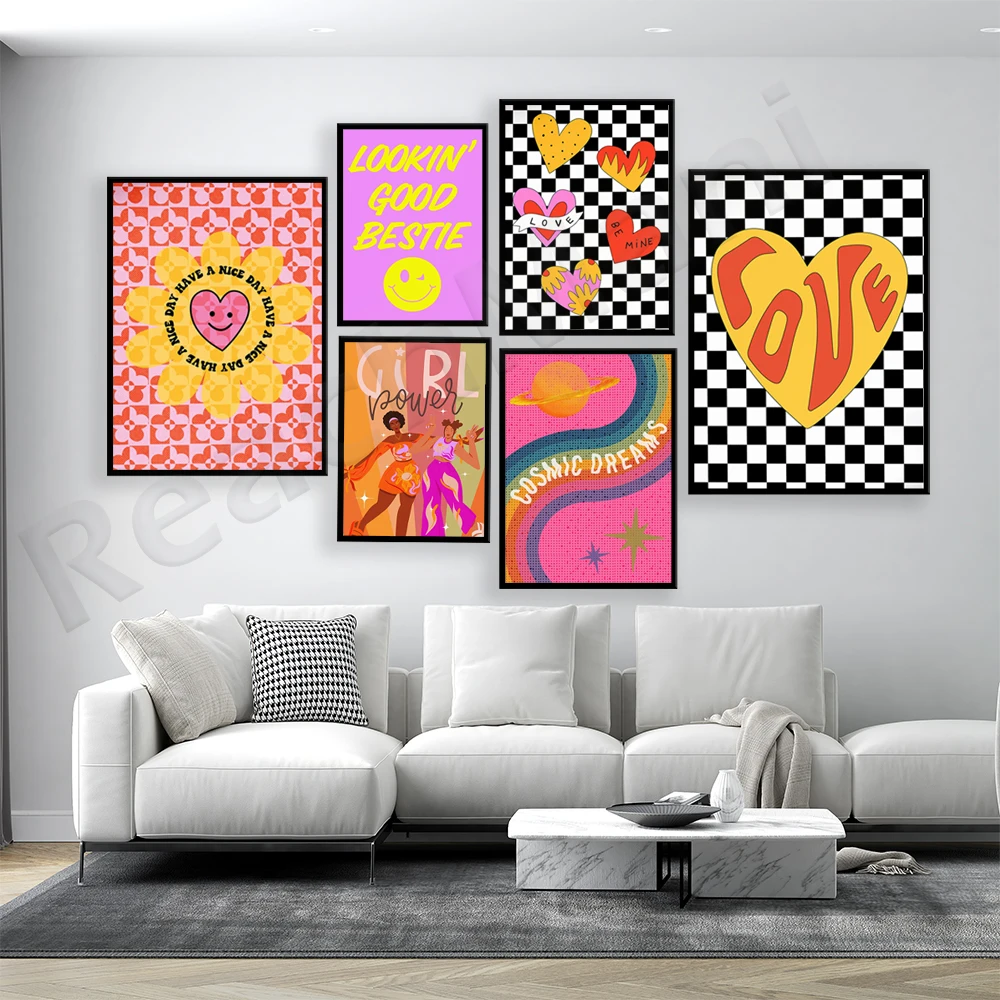 90s Y2K yin yang, black and white checkerboard retro heat print, 2000s rock, colorful bold bright hipster edgy psychedelic poste