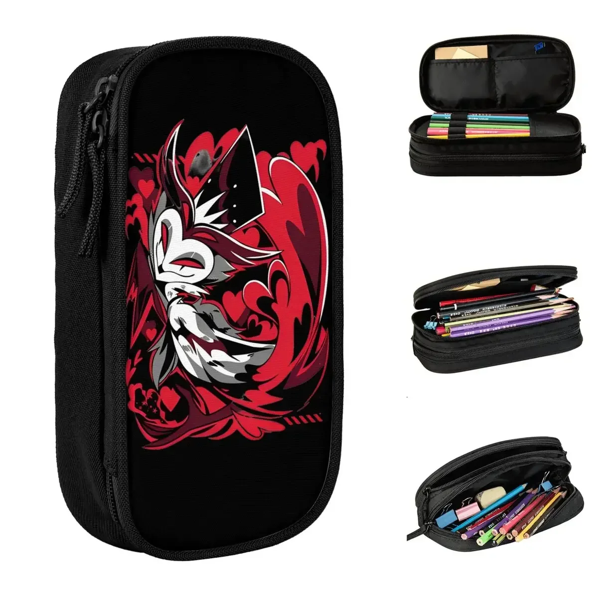 مقلمة Helluva Boss Stolas مقلمة عصرية باللون الأسود الكوميدي حقيبة صندوق أقلام للأطفال تخزين كبير للطلاب حقائب أقلام رصاص هدية للمدرسة