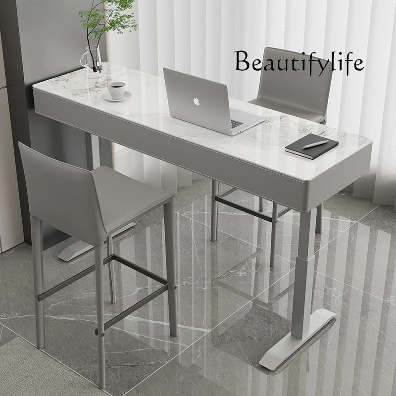 

Light luxury rock slab home bar by sofa living room intelligent liftable bar desk small bar