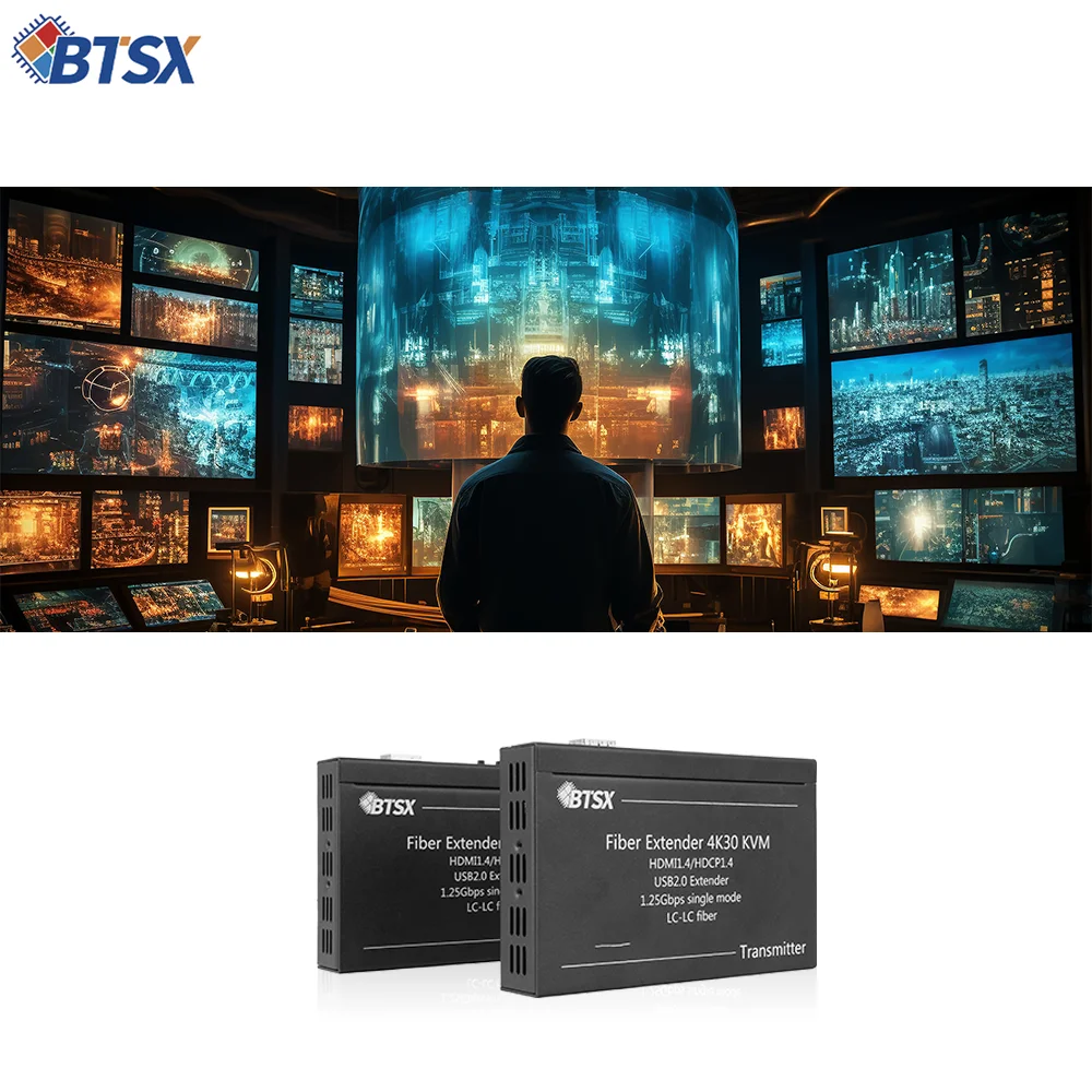 Bitvisus 4K IP for Splitters Fiber Video Extender 30KM Zero Delay Uncompressed for 1.4 USB 2.0 Remote Wake up Metal