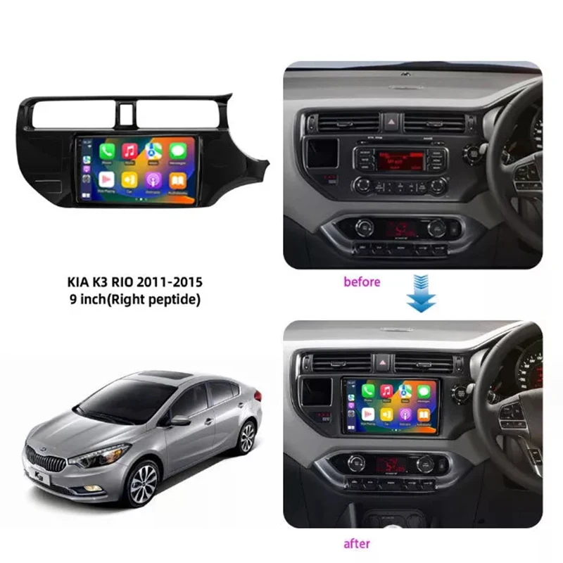 9 "4 + 64GB لكيا ريو 2012-2014 راديو السيارة اللاسلكية Carplay أندرويد السيارات رئيس وحدة FM GPS نافي عكس الصورة #2