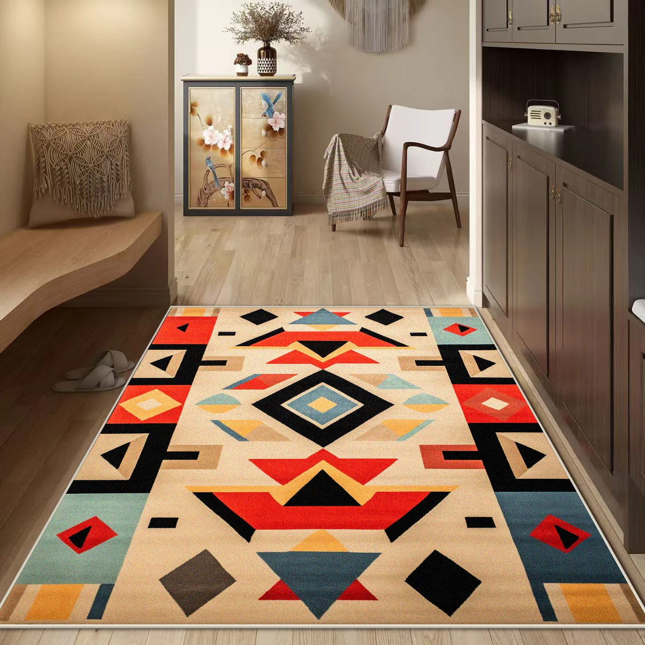 

Bohemia Living Room Flannel Rugs Decoration Bedroom Geometric Anti Slip Floor Mats Large Area Carpet Lounge Rug Carpet Washable