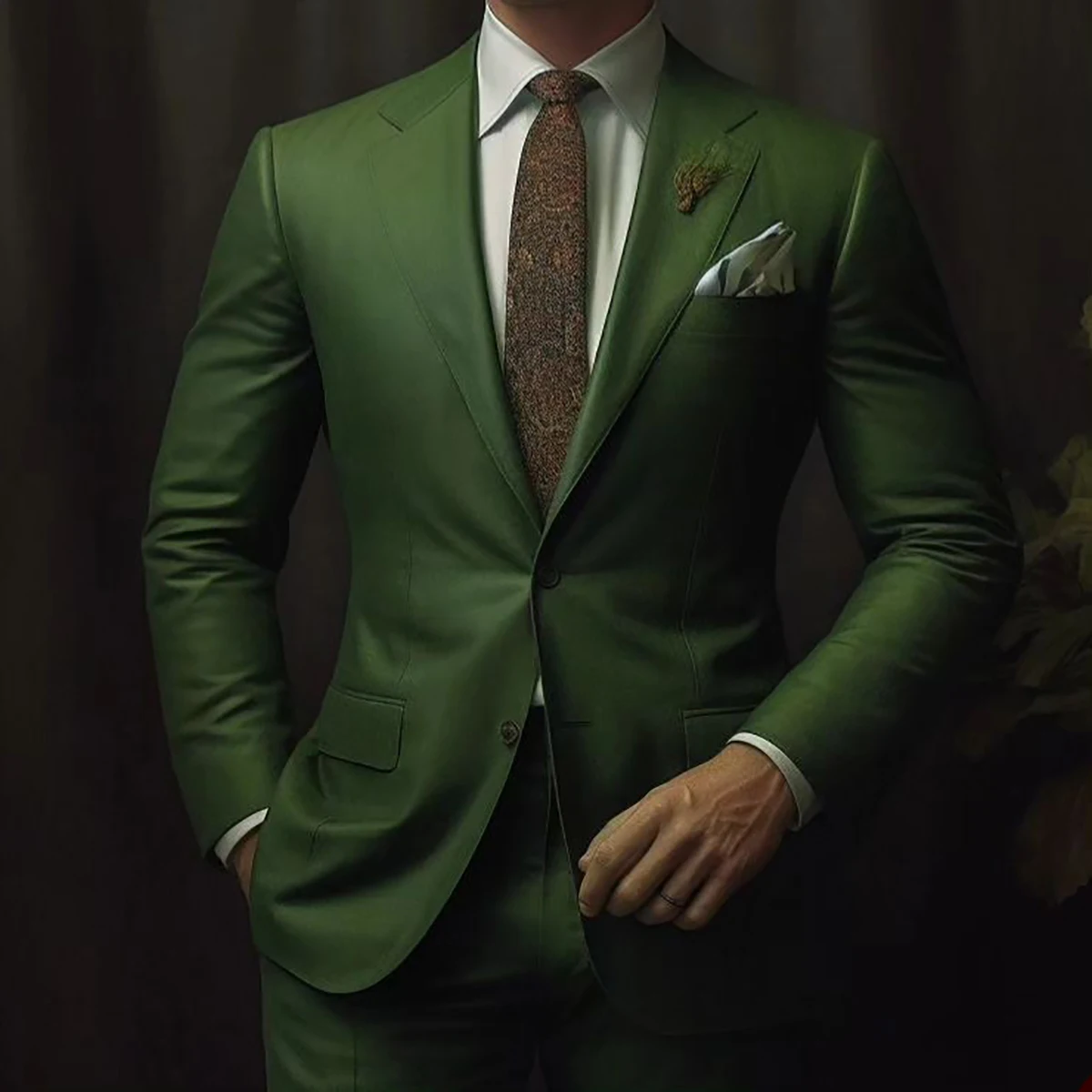 Classic Green Wedding Men's Suit Smooth Fit Slim 2-Pieces Coat Pants Party Tailor-Made Groom Formal Occasions Size Customized