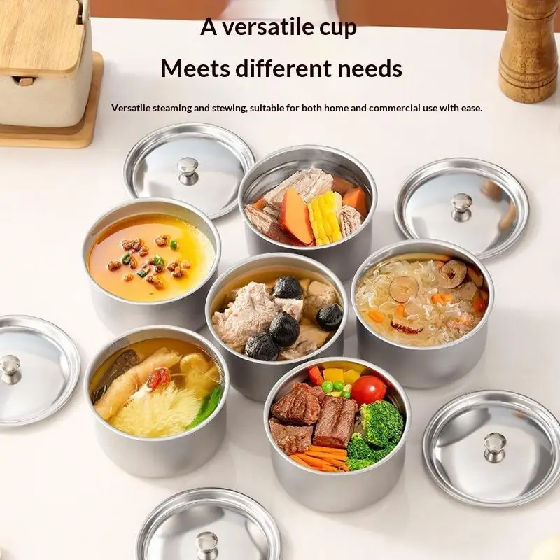 1/3/5PCS Stainless Steel Steamed Egg Bowl With Lids Ramen Rice Fruit Salad Stew Bowls Soup Cup Food Container Kitchen Tableware