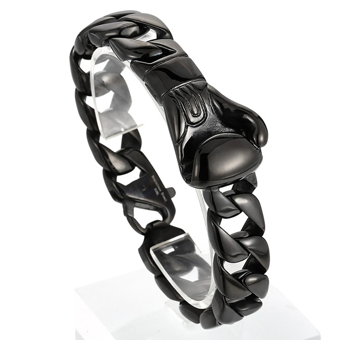 High Quality Men's Black Stainless Steel Boxing Glove Curb Chain Wristband Bracelet 8.66