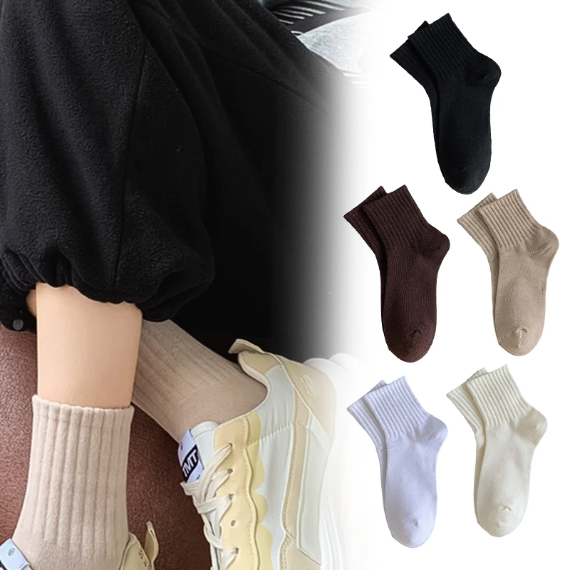 1Pair Breathable Cotton Soft Mid-tube Socks Solid Color Short Socks For Women Autumn Casual Sports Socks Girl Thin Fresh Socks