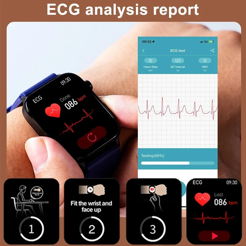 2025 New Al Science Diagnosis Blood Lipids Uric Acid Blood Oxygen Smart Watch Men ECG+PPG Voice Bluetooth Call Health Smartwatch image 6