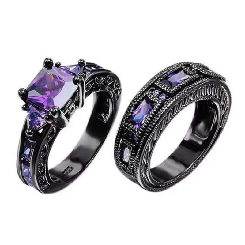 Free sale, luxury and popular retro black and purple zircon ring, accessories gifts.