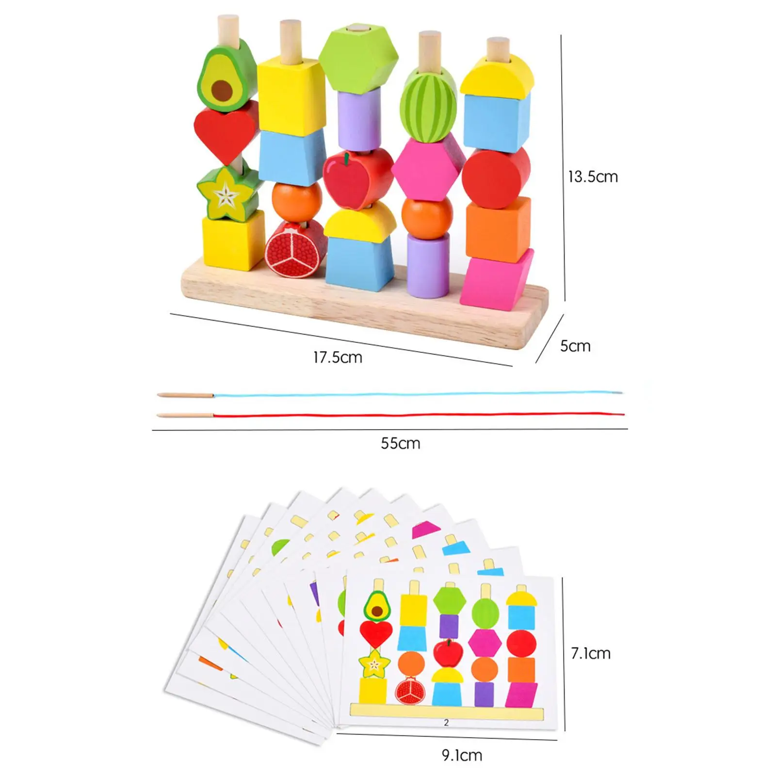 Wooden Beads Sequencing Toy Matching Shape Stacker for Children Boys Girls