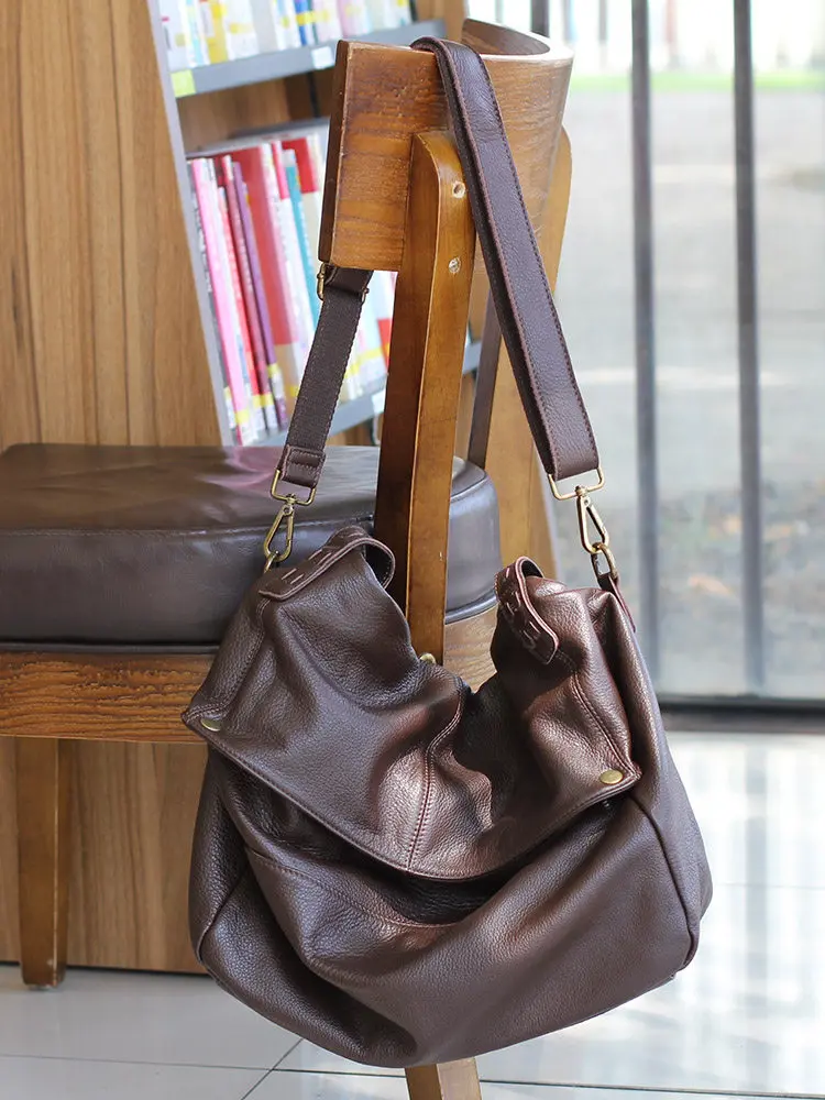 Casual Lazy Soft Cowhide Big Bag Textured Top Layer Cattlehide Leather Personality Large Capacity Shoulder Women's bag