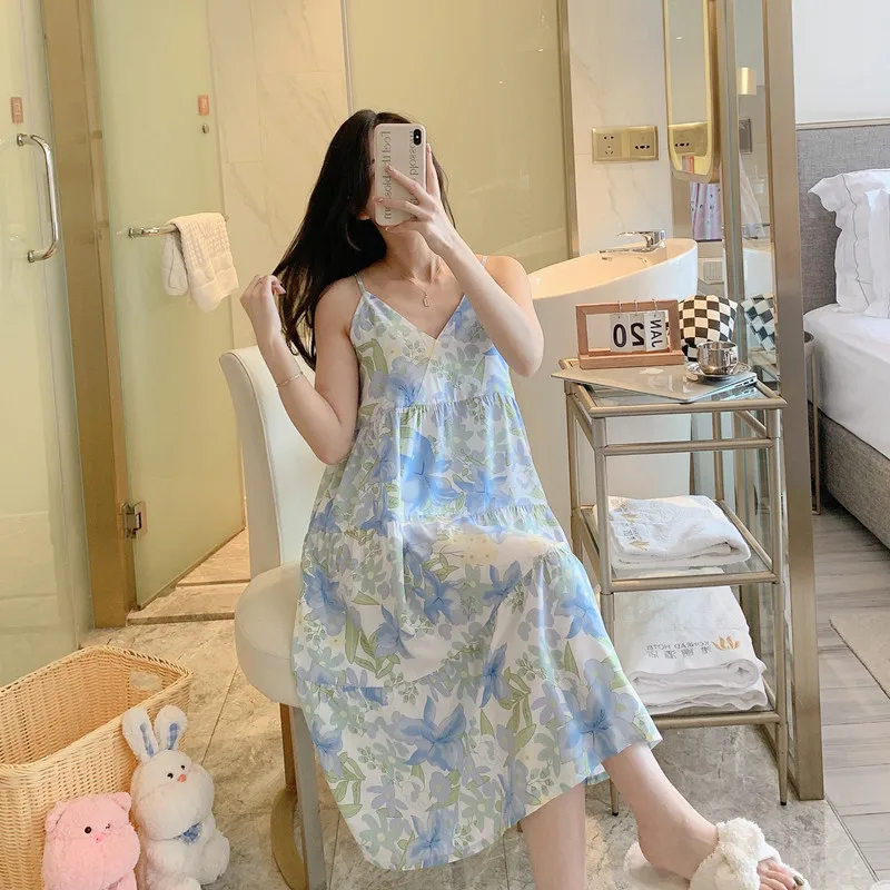 Slip Nightdress Women Summer Pajamas Cotton Plus Size Thin Homewear Robe Dress Women Lingerie Sexy Nightgown Mori Nightwear