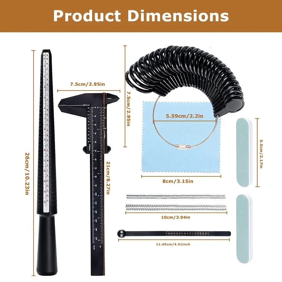 Professional Ring Sizing Tool Kit Vernier Caliper Ring Mandrel Gauge Finger Sizer for Ring Bracelet Resizing DIY Jewelry Repair