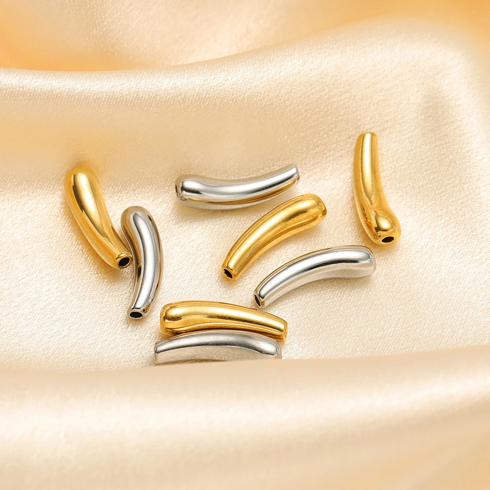 5Pcs Stainless Steel PVD Gold Plated Curved Tube Bead Charms for DIY Necklace Findings Jewelry Bracelet Making Material Supplies image 4