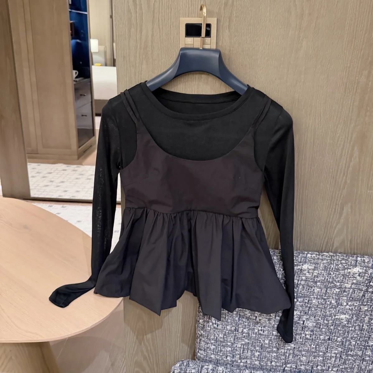 2026 high-quality women's Korean fake two-piece camisole doll shirt--hb805