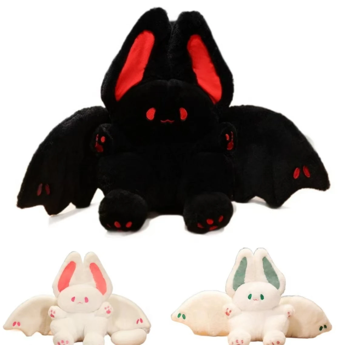 

Плюшевая игрушка-кролик-летучая мышь Kawaii 35 см, черная, розовая, зеленая, мультяшная, с крыльями, подарок на Хэллоуин