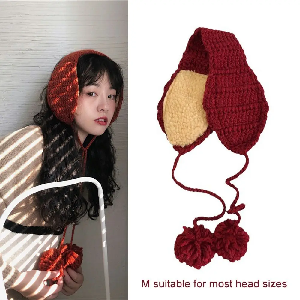 Handmade Korean Style Y2k Plush Earmuffs Solid Color Thicken JK Knitted Earflap Soft Warm Skiing Winter Ear Cover Girl