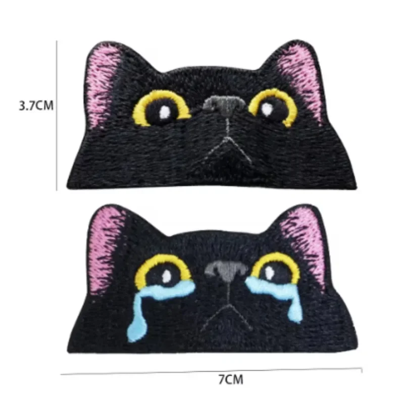 Pink Ears Black Cat  Creative Embroidery Cloth Patch Cute Badge Fun Crying Cat Hook&Loop Personalized Clothes Backpack Patches