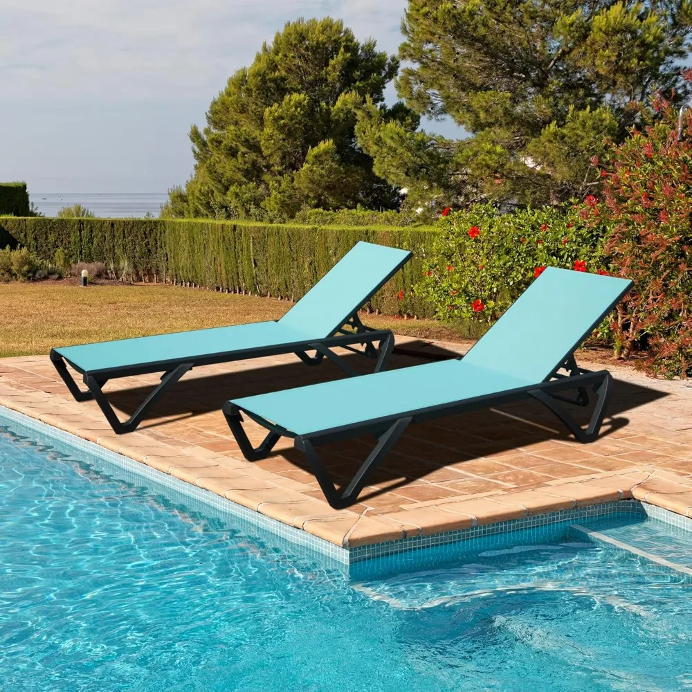 

Domi Pool Lounge Chairs Set of 2, Aluminum Adjustable Outdoor Chaise Lounge with Wheels, All Weather Poolside Chairs for Deck La