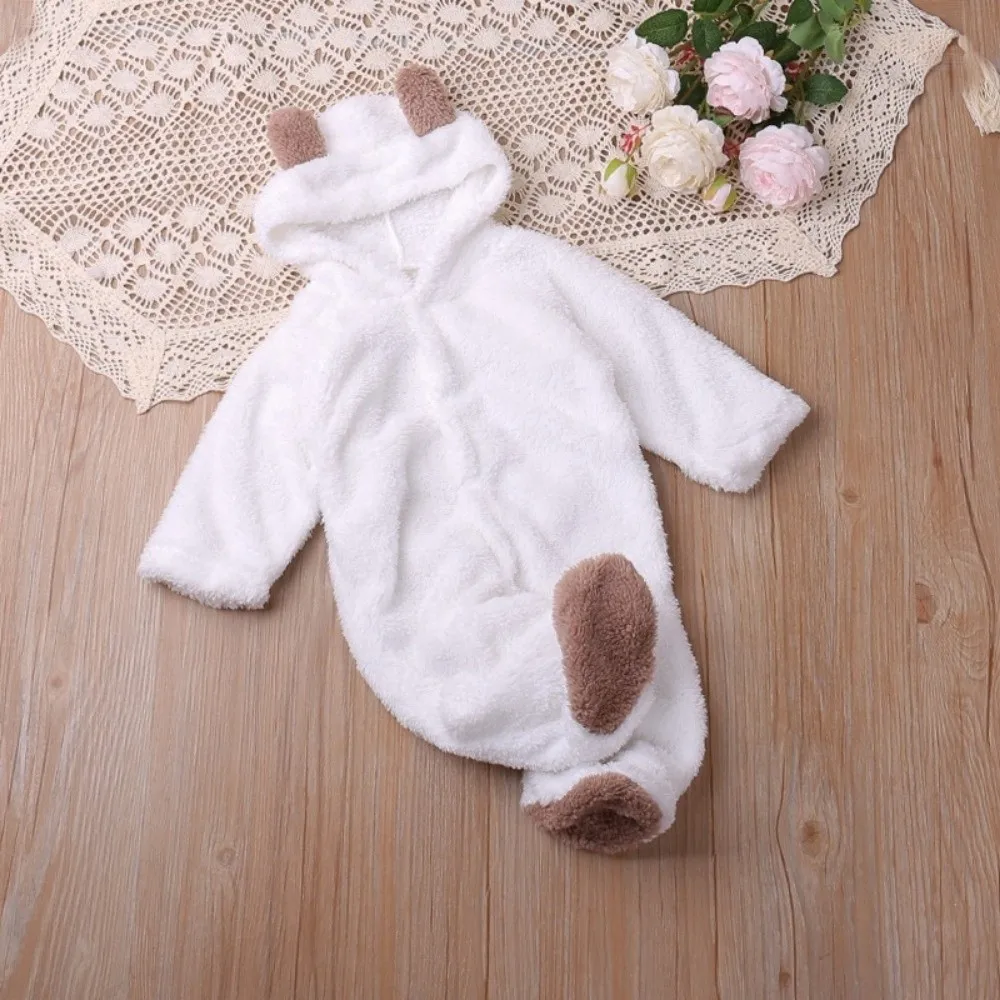 Cute Warm Baby Jumpsuits Hooded 3-6 Months Infant Rompers Long Sleeve Newborn Onesie Pajamas