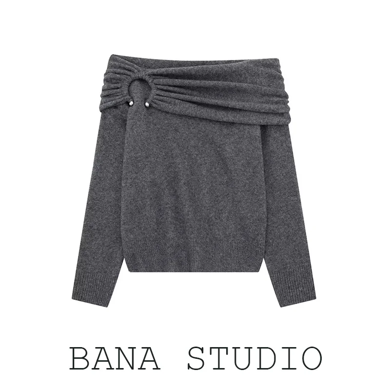 

BANAZA ey Свободный вязаный топ на одно плечо Женский модный дизайн Плиссированный цельный длинный све Весенний наряд