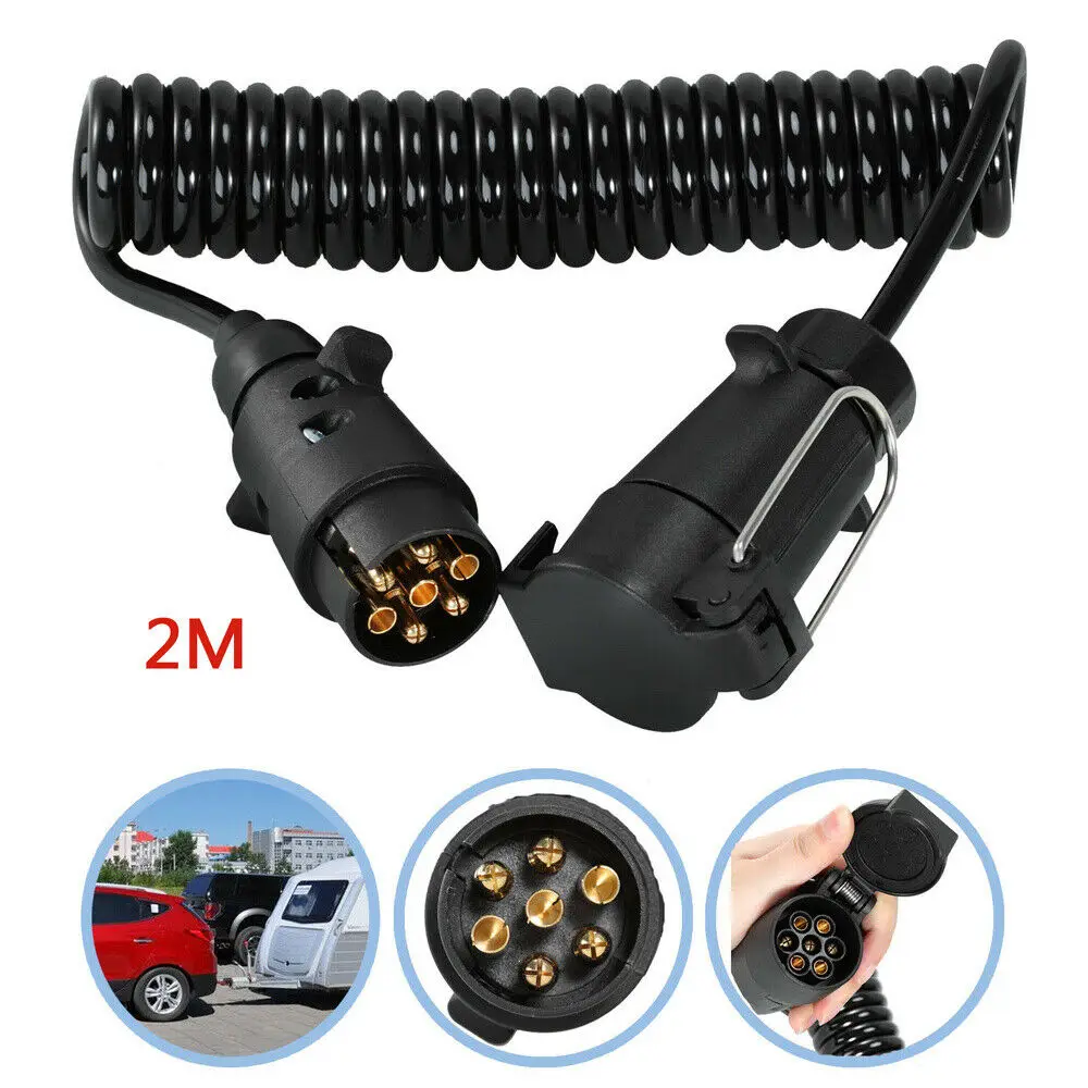 7 - 13 Pin Trailer Plug curly extension Cable  2M Connector Electric Adapter Plug Trailer Lighting Board Caravan