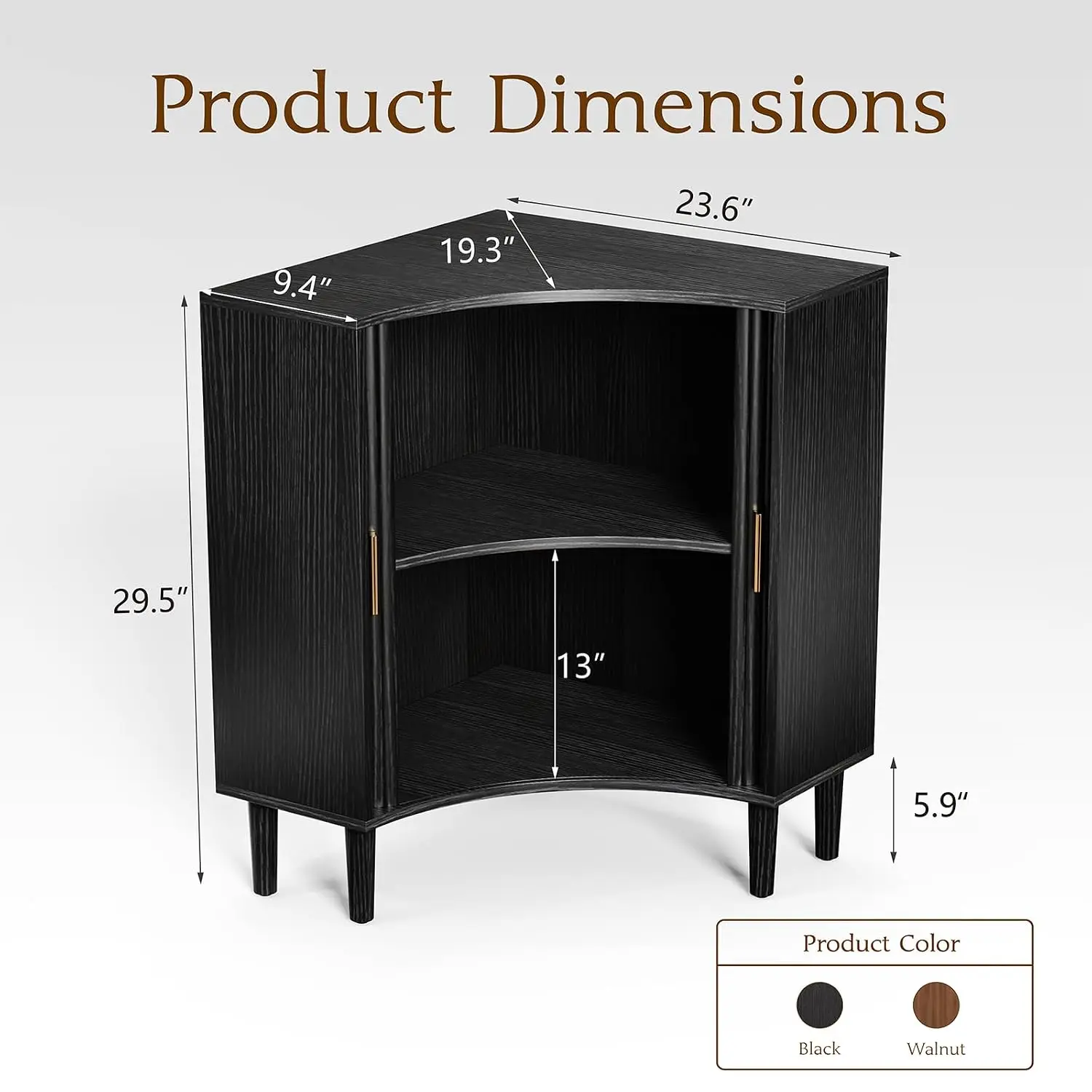 Fluted Corner Cabinet Small Space Storage with Doors Black, Customized