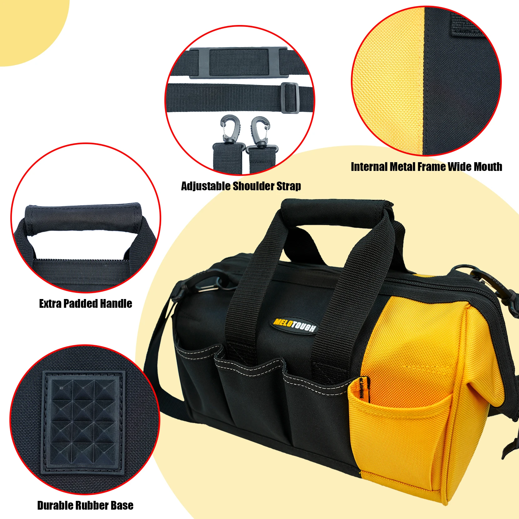 Tool Bag With Shoulder Strap Open Top Wide Mouth Storage Tradesman Tool Organizer Bag