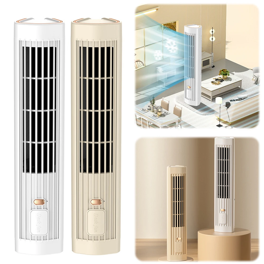 Bladeless Floor Tower Fan USB Rechargeable 1200mAh Electric Table Fans Household Air Cooler for Home Kitchen Bedroom Living Room