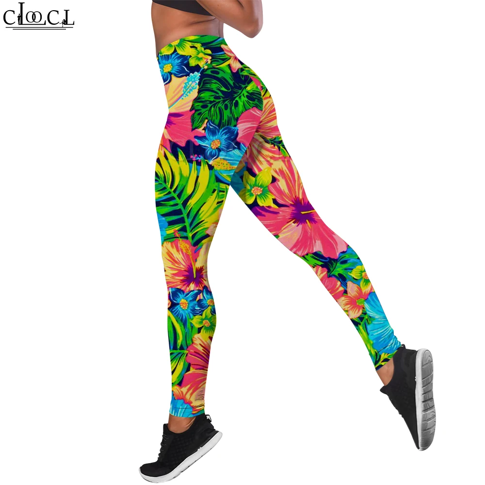 CLOOCL Leggings Women's Casual Fashion Sportswear Hawaiian Flower 3D Print Yoga Tights High Waist Slim Yoga Pants Drop Shipping