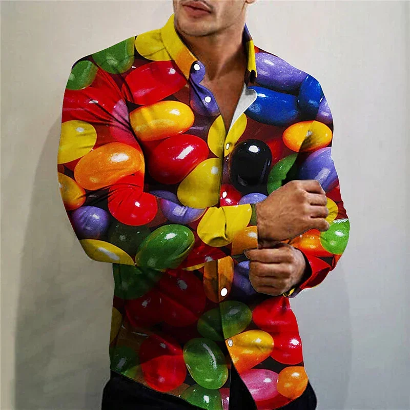 

Simple personality candy print design men's long sleeve top Comfortable elegant men's shirt oversized casual clothing