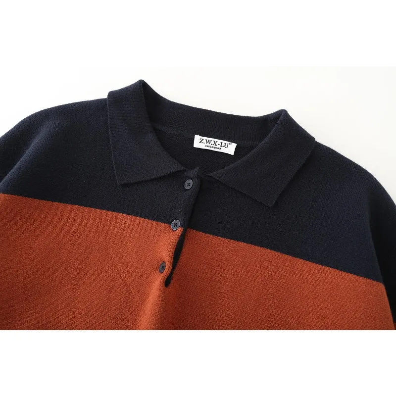 Charmchant polo listrado kintted pulôver feminino aconchegante camisola malhas jumper manga longa topos pullovers roupas de outono mulher 2025