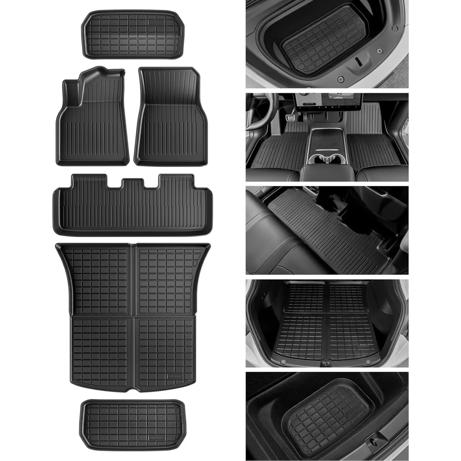 US  Floor Mats for Tesla Model YFloor Mats 2024-2020 All-Weather TPE Cargo Liner and Cargo Trunk Mat Accessories 6-piece set Not