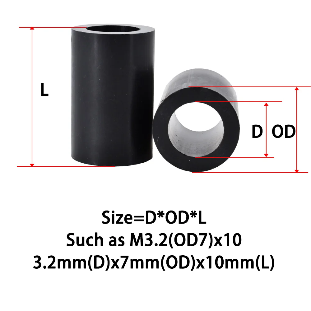 100–1000 Stück schwarze ABS-Nylon-Hohl-Abstandshalter ohne Gewinde, PCB-Unterstützung, TV-Installation, Abstandshalter, Abstandsschraube, Unterlegscheibe, runde Säulen-Säulen – Detail 1