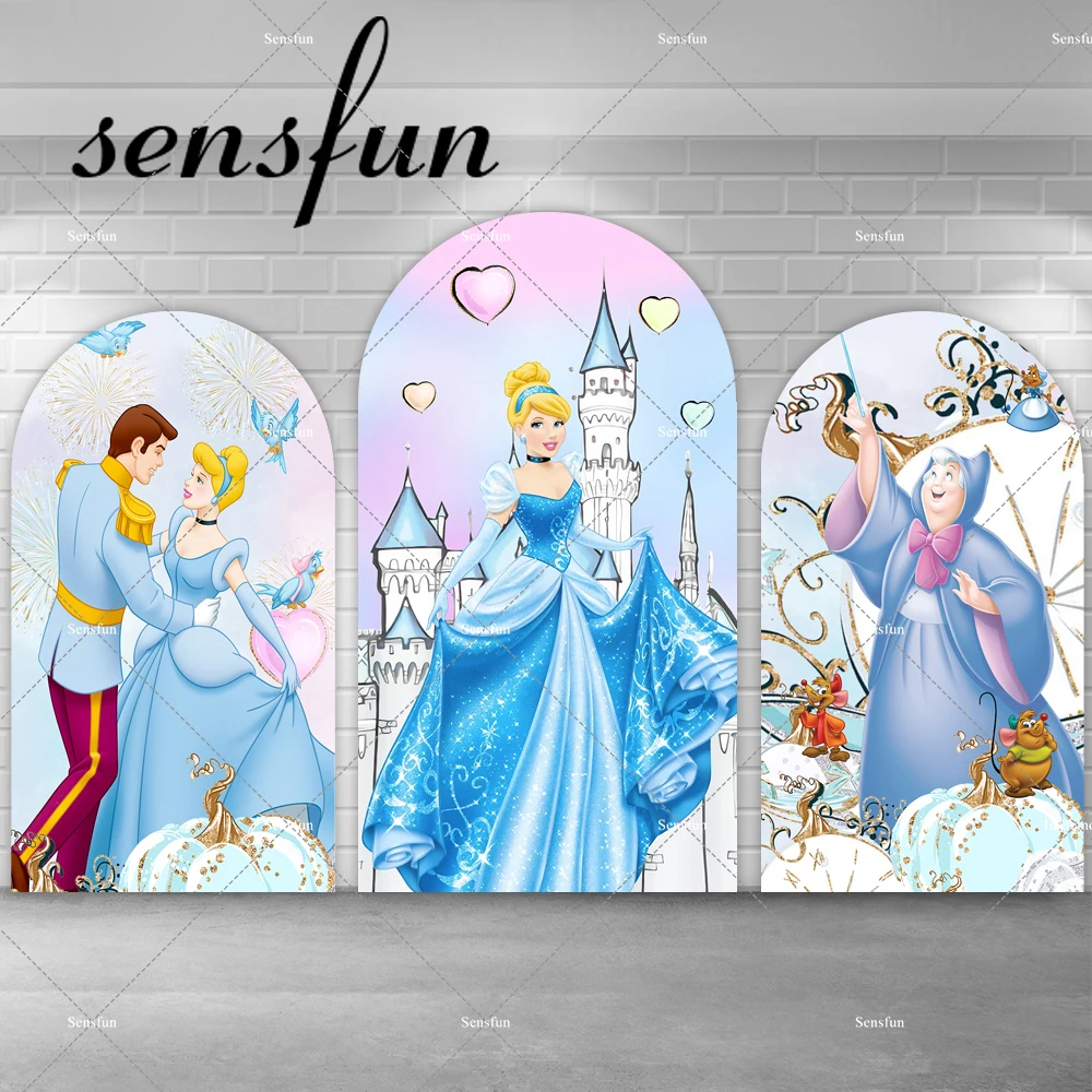 

Castle Princess Cinderella Arch Backdrop for Girls Birthday Party Background Dessert Table Banner Doubleside Chiara Wall