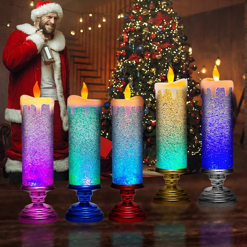 Fantasy LED Candle Lights 7-color Gradient Crystal Electronic Candle Party Atmosphere Decorations for Christmas Wedding Birthday