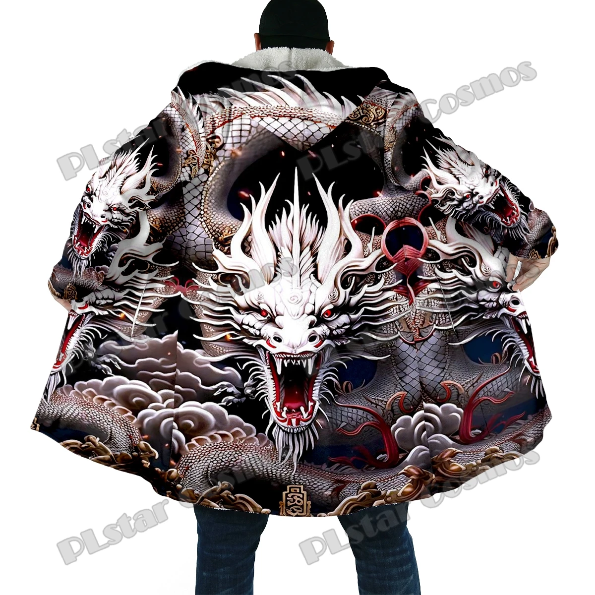 Winter Fashion Men's cloak Dragon Tattoo Pattern 3D All Over Printed Thick Fleece Hooded Cloak Unisex Casual Warm Cape Coat DP46