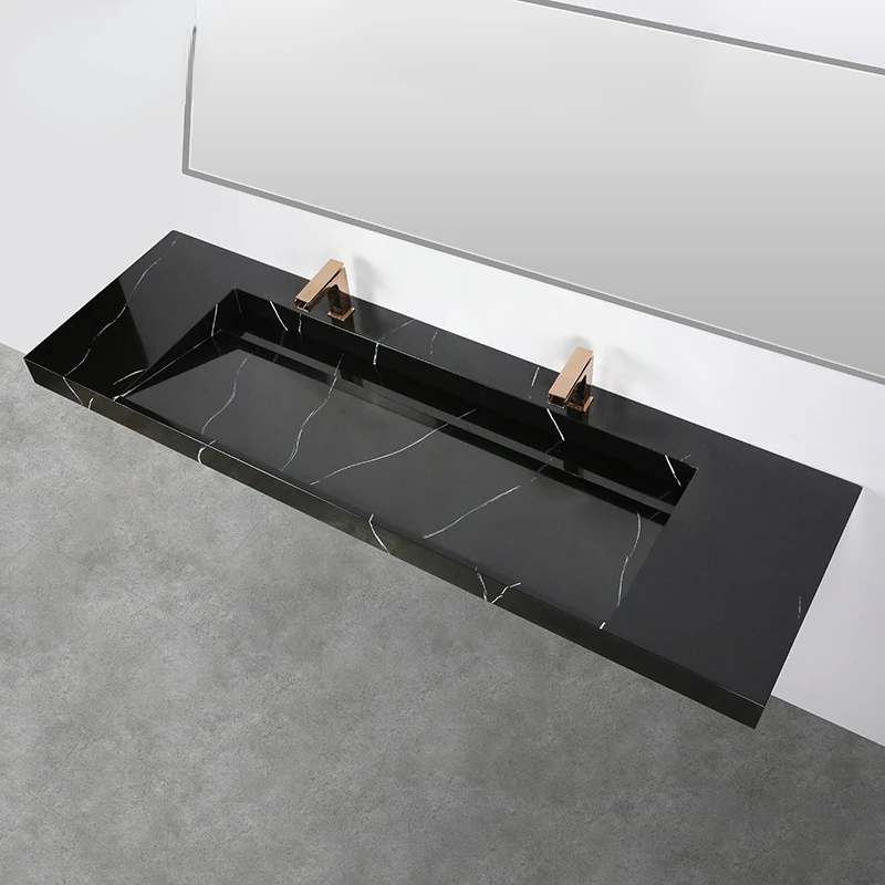 Public bathroom sinks black color commercial bathroom double sinks with countertop