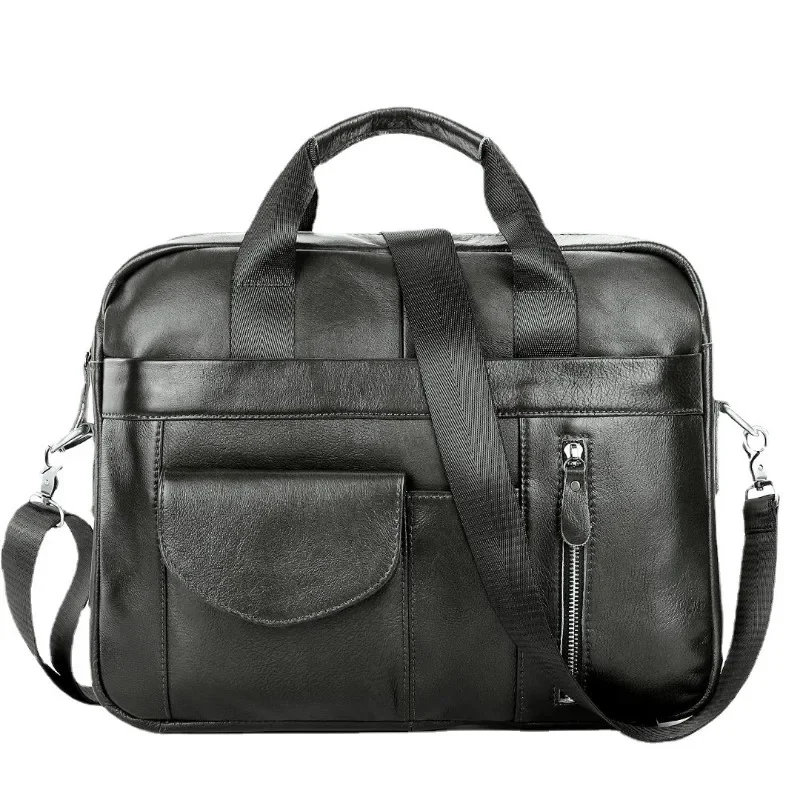 Genuine Leather Laptop Briefcase for Men Retro High Capacity Business Shoulder Bag Travel Messenger Bags for 15.6 Inch Computer