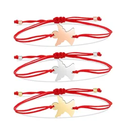 Gold-plated Stainless Steel Good Polished Smooth Angel Charm Bracelet Women Simple Red String Handmade Adjustable Jewelry Gift