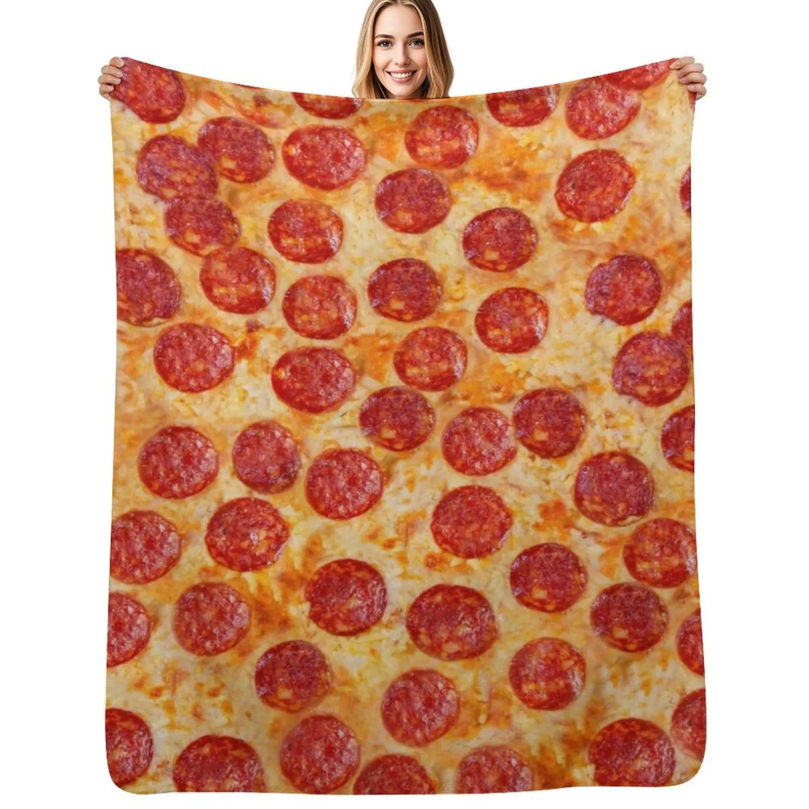 

Realistic Pepperoni Pizza Pattern Throw Blanket Cozy Warm Blanket for Bed Room Decor