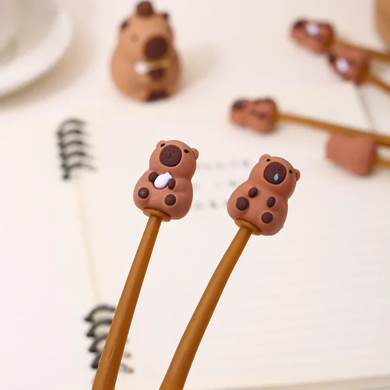 24Pcs Wholesale Creative Soft Rubber Brown Doll Shake Music Neutral Pen, Cartoon Shake Relief Pen, Student Stationery