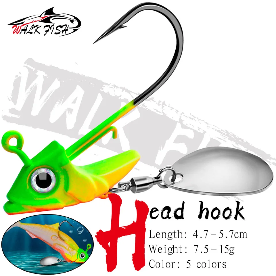 WALK FISH 1Pcs Metal Jigs Fishing Hooks 7.5G/10.5G/15G Barbed Lead Clasp Soft Lure Worm Single Hook Jigging Head Fishing Tackle