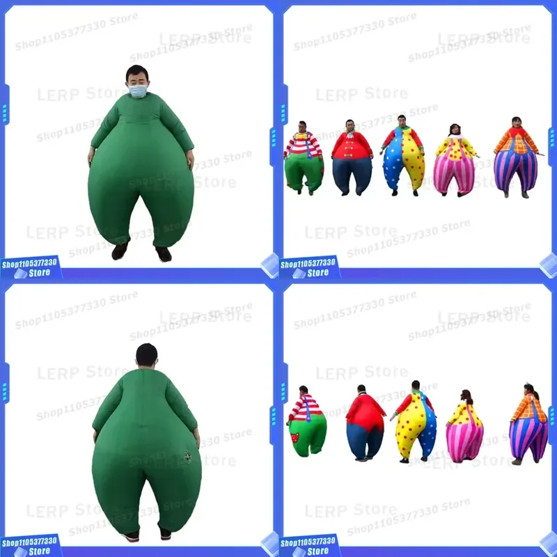 Adult Inflatable Green Fat Suit Funny Costume Party Wear Novelty Blow Up Outfit for Halloween Carnival Cosplay Dress Up Game