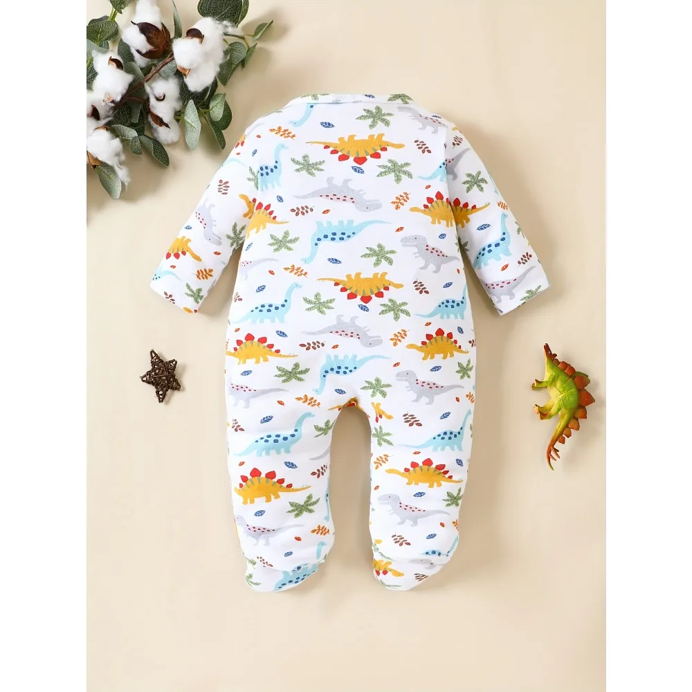 Baby Autumn Winter Boys and Girls Animal Cute Little Dinosaur Print Footed Bodysuit, Cotton Cute Pajamas Newborn Baby Clothes