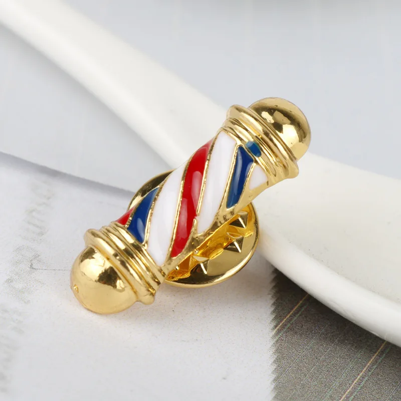 Badge Brooch Pins 3D Barber Shop Pole Shape Brooches Crystal Razor Scissors Enamel Pin Cute Hairdresser Deco Accessories